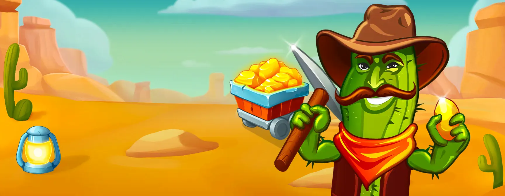 Gold Rush with Johnny Cash cactus mascot and gold mining reels