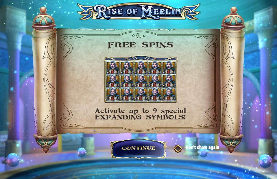Rise of Merlin bonus screen and welcome art